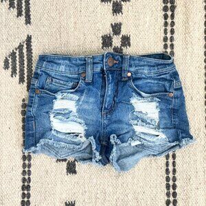Love, Fire Blue Distressed Denim Jean Shorts for Women, Size 0 or XS